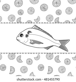 hand drawn seafood image. Vector illustration of dorado fish. EPS 8