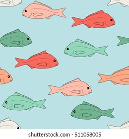 hand drawn seafood image. Vector illustration of dorado fish.