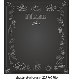 Hand drawn seafood  Menu design on  blackboard