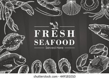 Hand Drawn Seafood On A Chalkboard