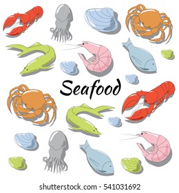 Hand drawn seafood set