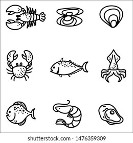 Hand drawn Seafood set. Vector illustration.