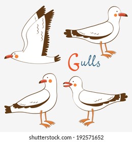 Hand drawn seagulls collection. Vector illustration