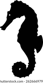 Hand drawn seahorse silhouette illustration. Ocean animal silhouette.