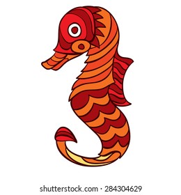 Hand drawn seahorse in South American Indian Style