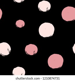 Hand drawn seamles pattern with textured circles. Uneven polka dot design, Vector illustration.