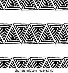 Hand drawn seamless abstract illustration. Black and white tribal ink pattern.
