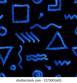 Hand drawn seamless abstract pattern with blue shapes.Modern textile, greeting card, poster, wrapping paper designs. Vector illustration