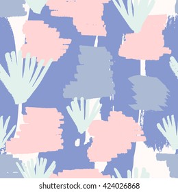 Hand drawn seamless abstract pattern in purple, white, blue and pink. Modern textile, greeting card, poster, wrapping paper designs.