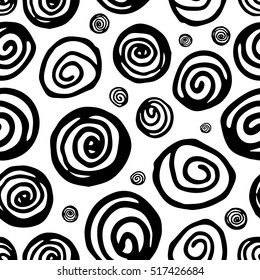 Hand Drawn Seamless Abstract Pattern With Ink Doodles. Black And White Vector Background. Organic Geometric Design