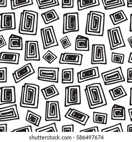 Hand drawn seamless abstract vintage pattern. Black and white vector background in doodle style, design for prints, T-shirt, textile.