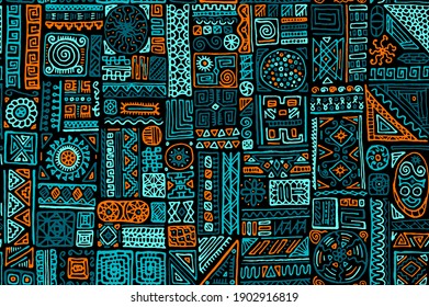 Hand drawn seamless african folk vector pattern. Tribal design. Ethnic decorative background. Unique geometric seamless pattern made in ethnic style. African textile print. Perfect for clothes print svg