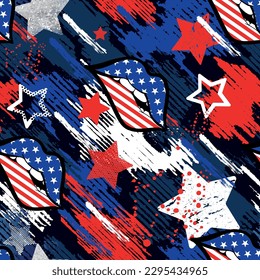 Hand drawn seamless american pattern  with lips for sport textile, clothes, wrapping paper. Independence repeated Background
