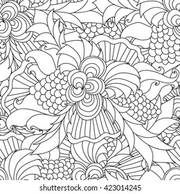 Hand drawn seamless artistic ethnic ornamental patterned floral frame in doodle, zentangle style for adult coloring pages, t-shirt or prints. Vector spring illustration.seamless pattern