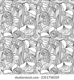 Hand drawn Seamless background . Abstract nature floral ornamental ethnic pattern. Coloring book page. It's easy to change the background color. Vector decorative illustration.