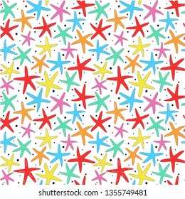 Hand drawn seamless background with colofrul stars. Summer concept. Vector illustration