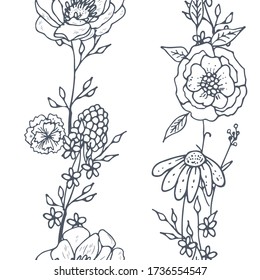 Fondo Impresionado A Mano Con Ornamentos Florales, Flores Estilizadas, Puntos, Plantas. Texturas Florales de Abstracto Vector.