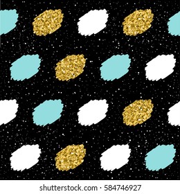 Hand drawn seamless background. Gold, blue, white shape. Abstract pattern for christmas card, new year invitation, wedding album, book, scrapbook, textile fabric, garment, t-shirt. Gold texture