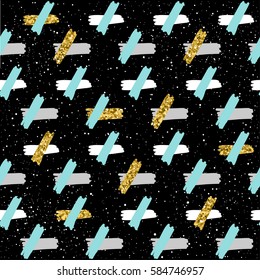 Hand drawn seamless background. Gold, blue, white line. Abstract line pattern for christmas card, new year invitation, wedding album, book, scrapbook, textile fabric, garment, t-shirt. Gold texture