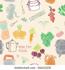 hand drawn seamless background with healthy food