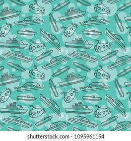 Hand drawn seamless background pattern with doodle hand drawn vechile objects.