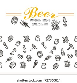 Hand drawn seamless background with space for logo of beer.