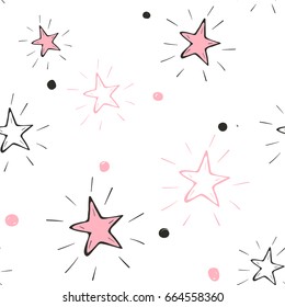 Fondo sin fisuras dibujado a mano con estrellas. Patrón lindo del Vector del bebé.