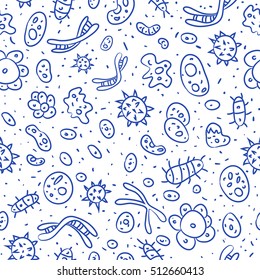 Hand drawn seamless bacterium pattern. Vector illustration
