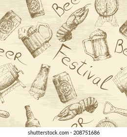 Hand drawn seamless beer background