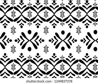 Hand drawn, seamless black and white ornamental pattern for fabric/textile print
