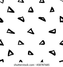 hand drawn seamless black and white ink brush strokes triangles vector pattern