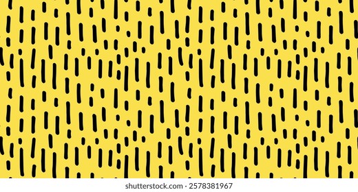 Hand drawn seamless black and yellow doodle pattern with irregular dashes. Playful and modern design, perfect for textiles, packaging, wallpapers, and branding projects. Vector illustration