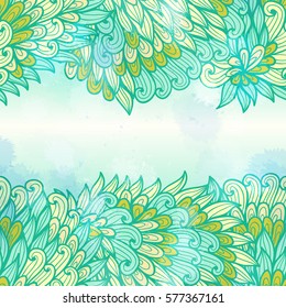 Hand drawn seamless blue and green elegant  invitation card design with swirls