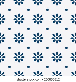 Hand drawn seamless blue and white indigo pattern, vector