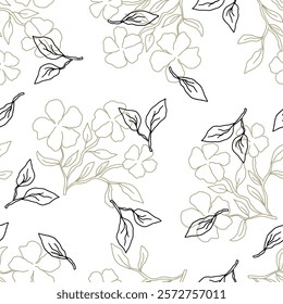 Hand drawn seamless botanical pattern with delicate flowers and leaves on a light background vector illustration