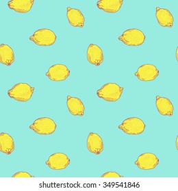 Hand drawn seamless bright lemon pattern in vector
