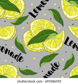 Hand drawn seamless bright lemon pattern in vector.