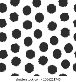 Hand drawn seamless brush dots pattern. Monochrome background
