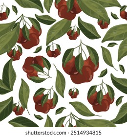 Hand drawn seamless cherry cluster pattern great for stamping, gift wrapping.