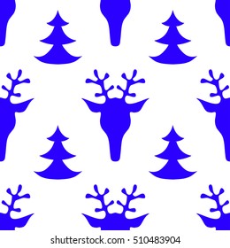  hand drawn seamless Christmas pattern with deer for textile, fabric, paper