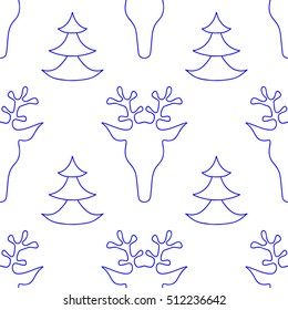 hand drawn seamless Christmas pattern with deer for textile, fabric, paper