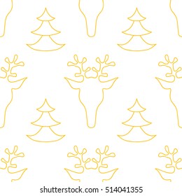  hand drawn seamless Christmas pattern with deer for textile, fabric, paper