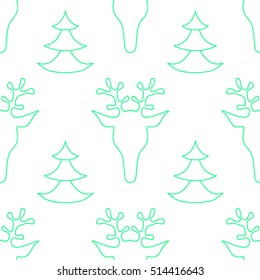  hand drawn seamless Christmas pattern with deer for textile, fabric, paper