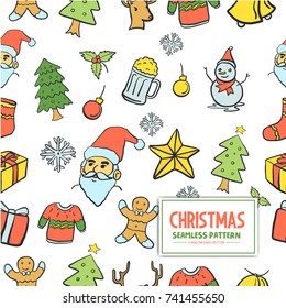 Hand Drawn Seamless Christmas Pattern vector Illustration eps.10