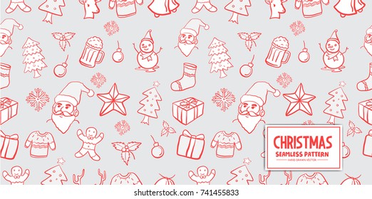 Hand Drawn Seamless Christmas Pattern vector Illustration eps.10