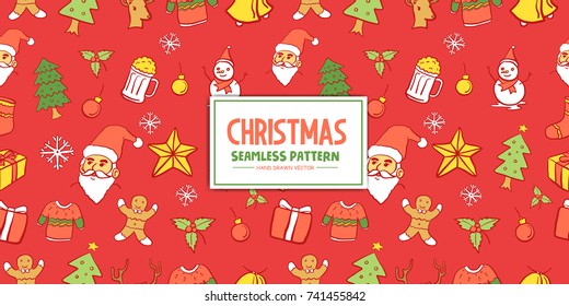 Hand Drawn Seamless Christmas Pattern vector Illustration eps.10