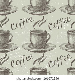 Hand drawn seamless with coffee cup