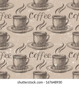 Hand drawn seamless with coffee cup