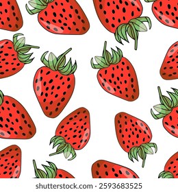 Hand drawn seamless colored strawberry pattern