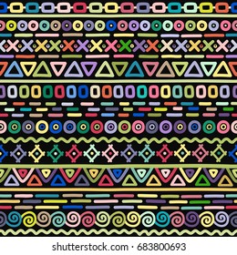 Hand drawn seamless colorful pattern on black background
